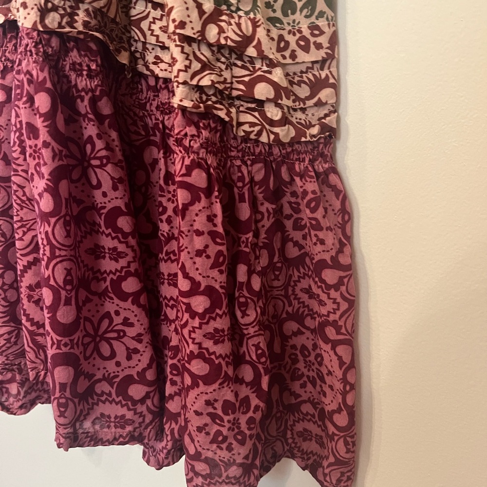 Mahila boho mixed print tiered maxi dress v-neck, smocking festival cottagecore - Picture 8 of 11